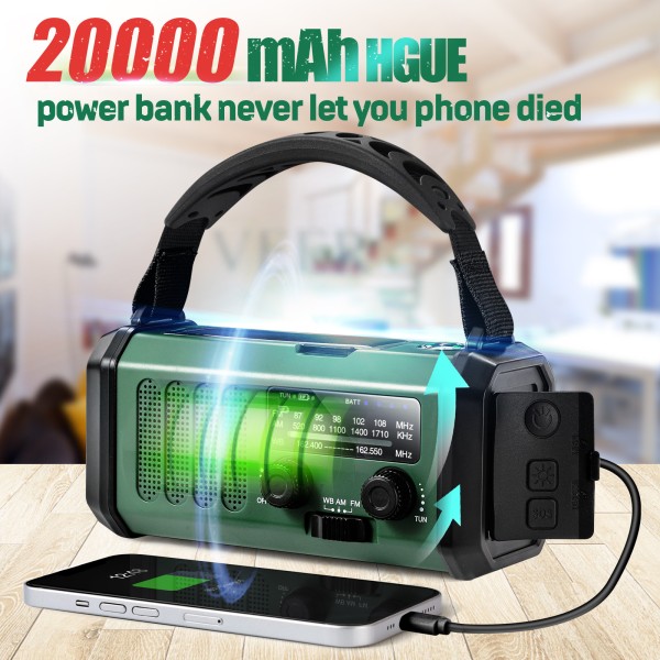 BATTERIE EXTERNE POWERBANK RADIO SOLAIRE 20 000 mAh