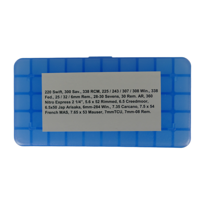 CAJA DE ALMACENAMIENTO PARA 50 MUNICIONES 308 Win., 6.5 Creedmoor, 243 CAJA DE ALMACENAMIENTO PARA 50 MUNICIONES 308 Win., 6.5 Creedmoor, 243