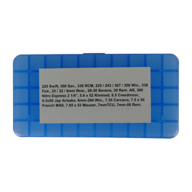CAJA DE ALMACENAMIENTO PARA 50 MUNICIONES 308 Win., 6.5 Creedmoor, 243