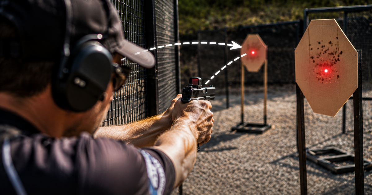 In a transition, why must your eyes reach the target before your weapon?
